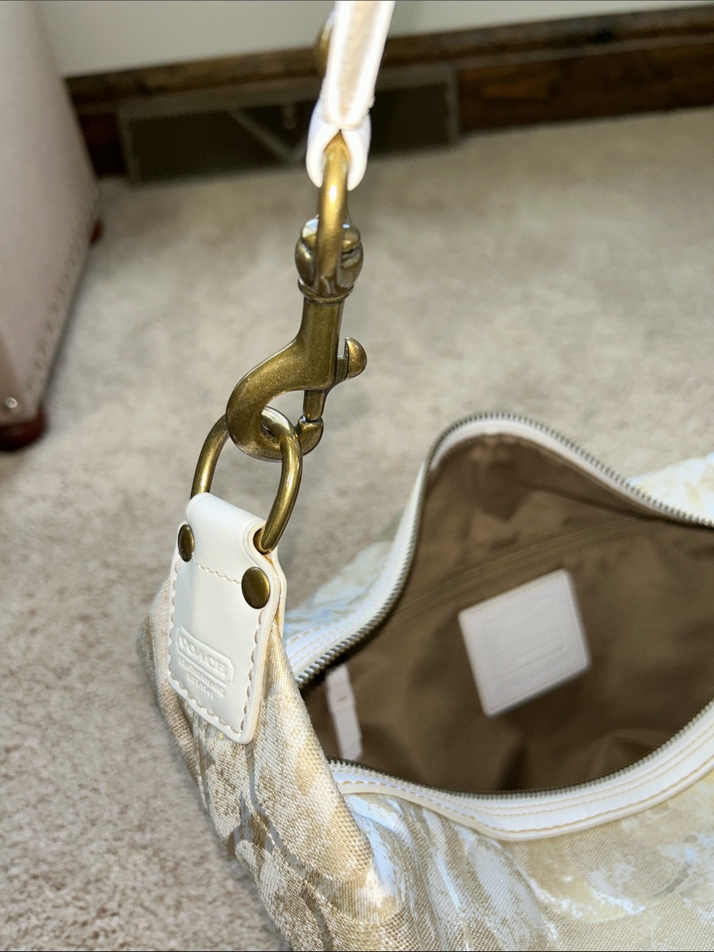 Coach Ivory Metallic Patterned Hobo Shoulder Bag - Picture 11 of 13